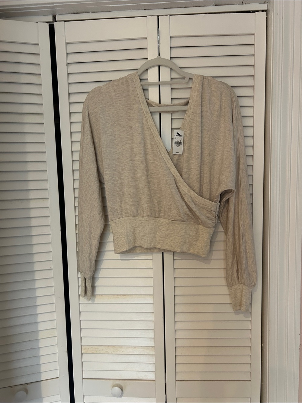 Express Women's Beige Wrap-Style Long Sleeve Top